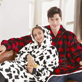 img 2 attached to 🐄 OCTROT Dairy Cow Oversized Wearable Blanket Hoodie: Warm Sherpa Fleece Sweatshirts with Giant Front Pocket for Adults, Men, Women, Teens - Cozy Plush Hooded Blankets