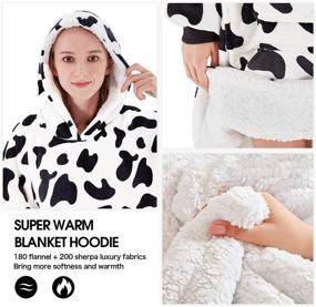 img 3 attached to 🐄 OCTROT Dairy Cow Oversized Wearable Blanket Hoodie: Warm Sherpa Fleece Sweatshirts with Giant Front Pocket for Adults, Men, Women, Teens - Cozy Plush Hooded Blankets