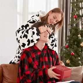 img 1 attached to 🐄 OCTROT Dairy Cow Oversized Wearable Blanket Hoodie: Warm Sherpa Fleece Sweatshirts with Giant Front Pocket for Adults, Men, Women, Teens - Cozy Plush Hooded Blankets