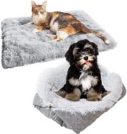 🐱 plush grey cat bed mat for indoor cats & small dogs - 2 in 1 design, ultra soft blanket crate bed, self-warming pet mat cushion for kittens & puppies, machine washable logo