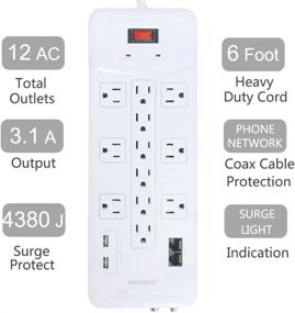 img 3 attached to 💪 OviiTech 12 Outlet Mountable Surge Protector Power Strip with USB Ports - 4380 Joules, 6ft Extension Cord - White, ETL Listed