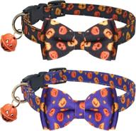 🐶 halloween dog collars: spooky pumpkin ghost design with bow tie and bells by kudes - 2 pack/set for small/medium/large pets логотип