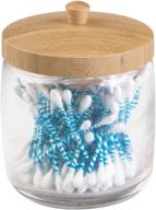 🏺 mdesign glass bathroom vanity storage organizer: clear jar with bamboo lid for cotton balls, swabs, blenders, makeup sponges, bath salts, hair ties, jewelry logo