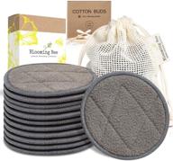 🌿 12 charcoal bamboo reusable makeup remover pads with laundry bag - blooming bee: eco-friendly & sustainable face rounds, bamboo cotton blend (+ 100% biodegradable cotton bamboo earbuds 100 pcs) logo