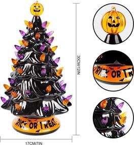 img 1 attached to Pre-lit 12 Inch Twinkle Star Halloween Ceramic Tree - Hand-Painted Mini Tabletop Tree with Lighted Orange & Purple Bulbs, Pumpkin Top, Black Glossy Finish - Pine Tree Holiday Party Decoration for All Saints Day