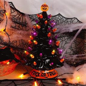 img 3 attached to Pre-lit 12 Inch Twinkle Star Halloween Ceramic Tree - Hand-Painted Mini Tabletop Tree with Lighted Orange & Purple Bulbs, Pumpkin Top, Black Glossy Finish - Pine Tree Holiday Party Decoration for All Saints Day