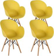 🌼 vecelo set of 4 mid-century modern armchairs - yellow shell lounge plastic chairs for kitchen, dining, bedroom, living room, waiting room, lobby, and reception - butterfly design логотип