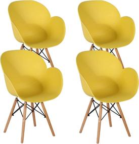 img 3 attached to 🌼 VECELO Set of 4 Mid-Century Modern Armchairs - Yellow Shell Lounge Plastic Chairs for Kitchen, Dining, Bedroom, Living Room, Waiting Room, Lobby, and Reception - Butterfly Design