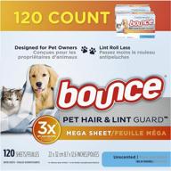 🐾 bounce pet hair and lint guard mega dryer sheets for laundry, fabric softener with triple pet hair fighting power, unscented, hypoallergenic, 120 count+ logo