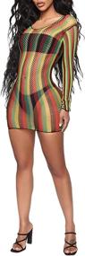 img 2 attached to 🌈 Stylish Rainbow Striped Push Up Swimsuit Bikini with See Through Mesh Bodysuit for Dance Festivals and Beachwear