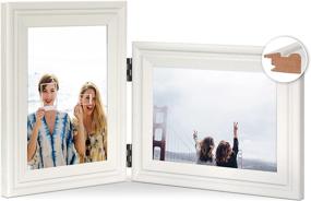 img 4 attached to 🖼️ JD Concept Vertical Horizontal Combo: Double 5x7 White Wood Hinged Picture Frame for Desk or Wall, Portrait & Landscape View - Real Glass Front