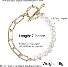 img 1 attached to 📿 Handmade Baroque Culture Link Chain Pearl Bracelet - 18K Gold Plated Dainty Bangle Charm Jewelry Ideal for Women and Girls