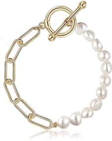 img 4 attached to 📿 Handmade Baroque Culture Link Chain Pearl Bracelet - 18K Gold Plated Dainty Bangle Charm Jewelry Ideal for Women and Girls
