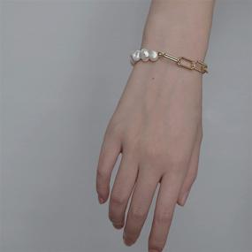 img 2 attached to 📿 Handmade Baroque Culture Link Chain Pearl Bracelet - 18K Gold Plated Dainty Bangle Charm Jewelry Ideal for Women and Girls