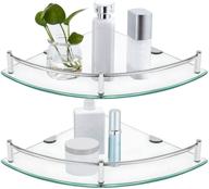 bathroom shelf - 2 pack glass shower organizer corner floating shampoo holder with rail - shower shelf for effective storage logo