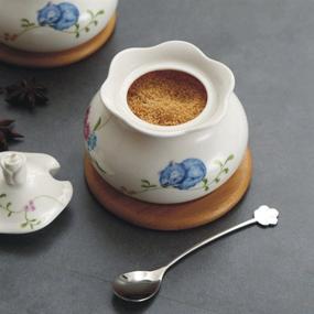 img 2 attached to White Ceramic Sugar Bowl with Lid and Stainless Steel Spoon - Flower Design by LIONWEI LIONWELI, Ideal for Home and Kitchen Use