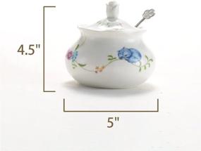 img 4 attached to White Ceramic Sugar Bowl with Lid and Stainless Steel Spoon - Flower Design by LIONWEI LIONWELI, Ideal for Home and Kitchen Use