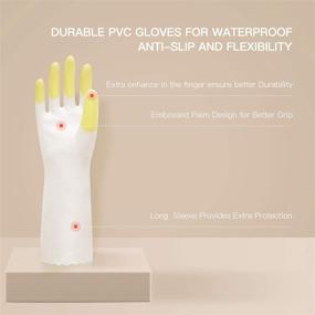 img 1 attached to 🧤 PACIFIC PPE 2 Pairs Cleaning Gloves, Dishwashing Reusable, Waterproof PVC, Kitchen Gloves with Cotton Liner, Yellow and Green, Unlined and Flocked