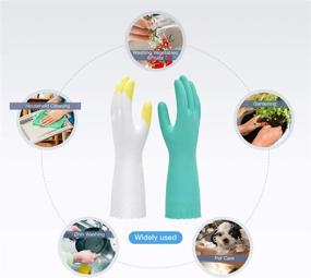 img 2 attached to 🧤 PACIFIC PPE 2 Pairs Cleaning Gloves, Dishwashing Reusable, Waterproof PVC, Kitchen Gloves with Cotton Liner, Yellow and Green, Unlined and Flocked