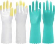 🧤 pacific ppe 2 pairs cleaning gloves, dishwashing reusable, waterproof pvc, kitchen gloves with cotton liner, yellow and green, unlined and flocked logo