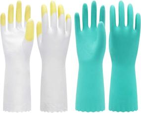 img 4 attached to 🧤 PACIFIC PPE 2 Pairs Cleaning Gloves, Dishwashing Reusable, Waterproof PVC, Kitchen Gloves with Cotton Liner, Yellow and Green, Unlined and Flocked