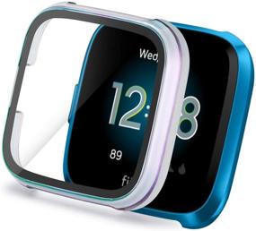 img 4 attached to Yolovie Совместим чехол для Fitbit Versa Стекло охранное экранное устройство Ультратонкий HD слой для заполнения дно Чехол ПК Общая защитная рамка без пузырей (Versa ClearColorful)