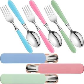img 4 attached to Safe and Convenient 3 Sets Toddler Utensils with Stainless Steel Fork and Spoon Set, Silicone Round Handle, and Travel Cases