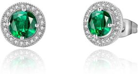 img 4 attached to 💎 FANCIME Round Cubic Zirconia CZ Birthstone Stud Earrings with Halo Design – Ideal Bridal Wedding Rose/White Gold Plated Jewelry Gift for Women and Girls; Perfect July Birthstone Jewelry with Created Pink/Red Ruby/Green Emerald/Blue Sapphire/Topaz