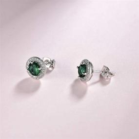 img 1 attached to 💎 FANCIME Round Cubic Zirconia CZ Birthstone Stud Earrings with Halo Design – Ideal Bridal Wedding Rose/White Gold Plated Jewelry Gift for Women and Girls; Perfect July Birthstone Jewelry with Created Pink/Red Ruby/Green Emerald/Blue Sapphire/Topaz