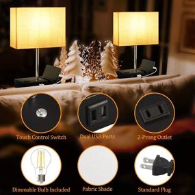 img 1 attached to 💡 Table Lamp USB: Dimmable Touch Control with 2 USB Ports, Outlet, 2700K Bulb | Nightstand Lamp, White Shade