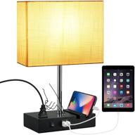 💡 table lamp usb: dimmable touch control with 2 usb ports, outlet, 2700k bulb | nightstand lamp, white shade логотип