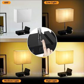 img 2 attached to 💡 Table Lamp USB: Dimmable Touch Control with 2 USB Ports, Outlet, 2700K Bulb | Nightstand Lamp, White Shade