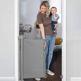 img 4 attached to 🚸 YOOFOR Retractable Baby Gate: Extra Wide Safety for Kids or Pets, 33” Tall, 55” Wide, Grey Mesh Dog Gate, Indoor/Outdoor, Stairs, Doorways, Hallways