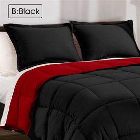 img 2 attached to 🛏️ Превосходный набор одеял для размера Queen - реверсивное красно-черное постельное белье - 3-х предметный набор микрофибры, промытый для кровати, с 2 подушками-наволочками