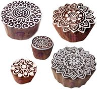 🌸 set of 5 traditional mandala block stamps with round wood patterns logo