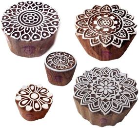 img 4 attached to 🌸 Set of 5 Traditional Mandala Block Stamps with Round Wood Patterns