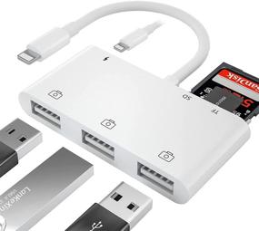 img 4 attached to 🔌 6 in 1 USB Camera Card Reader Adapter with 3 USB OTG, SD TF Card Reader, and Charging Adapter - Compatible with iPhone 12 Pro/12 iPad, Supports iOS 14