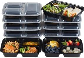 img 4 attached to 🍱 Nutribox 15-Pack 32oz 3 Compartment Meal Prep Containers with Lids - Bento Box - Durable Plastic Reusable Food Storage Containers - Stackable, Reusable, Microwaveable & Dishwasher Safe - Improved SEO