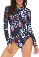 🌸 century star women's long sleeve floral print one piece swimsuit: athletic rash guard with zipper for surfing and bathing suit logo