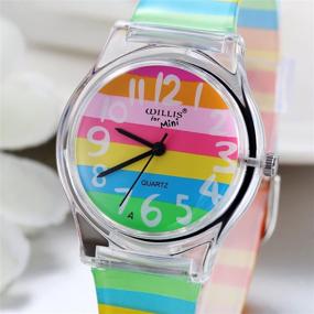 img 1 attached to JewelryWe Unisex Analog Time Teacher Watch with Colorful Rainbow Silicone Band for Young Girls and Teens, Perfect for Xmas Christmas