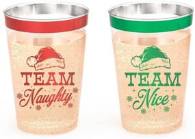 img 2 attached to 🎄 xo, Fetti Christmas Decorations Cups - 30 Count, 12 oz, Team Naughty or Nice, Christmas Eve Disposable Drinkware, Clear Plastic Cocktail Tumbler with Foil: Festive Party Cups for Holiday Celebrations