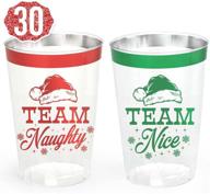 🎄 xo, fetti christmas decorations cups - 30 count, 12 oz, team naughty or nice, christmas eve disposable drinkware, clear plastic cocktail tumbler with foil: festive party cups for holiday celebrations logo