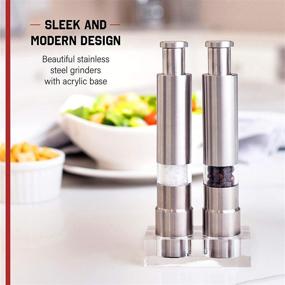 img 1 attached to 🧂 Stainless Steel Thumb Press Salt and Pepper Grinder Set - 2 Pack, Spice Grinders, Salt and Pepper Mill, Shaker, Click n’ Spice