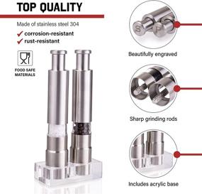 img 3 attached to 🧂 Stainless Steel Thumb Press Salt and Pepper Grinder Set - 2 Pack, Spice Grinders, Salt and Pepper Mill, Shaker, Click n’ Spice