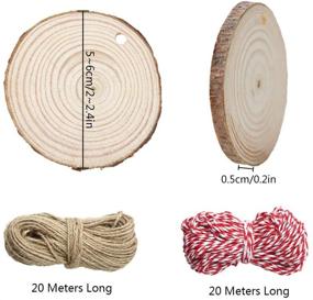 img 3 attached to MOTBACH 50 Pack Natural Wood Rounds Slices, Unfinished Wooden Craft Kit with Pre-drilled Hole, Includes 2 Pieces of 66 Feet Twine String for Wood Art, Christmas Party Decor, Ornaments, DIY Crafts