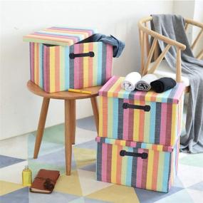 img 1 attached to 🌈 TheWarmHome Storage Box with Lid - Organizing and Decorative Basket for Closet - Colorful Memory Box - Empty Gift Basket 15.7x11.5x11.5 inch (Rainbow)