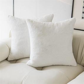 img 4 attached to 🐑 Demetex Super Soft White Fur Throw Pillow Covers for Couch Floor - Set of 2 Sheepskin Euro Shams 26x26 inch Winter Pillow Covers, White