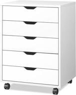 🚪 devaise 5-drawer wooden storage dresser cabinet with wheels in white логотип