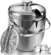 🧊 jozo ice bucket with tongs, lids, and strainer - 3.4 quarts insulated stainless steel double wall for parties and bar logo