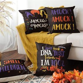 img 2 attached to 🎃 AVOIN Colorlife Halloween Sanderson Sisters Hocus Pocus Throw Pillow Cover Set - 18x18 Inch, Amuck I Smell Children Cushion Case for Sofa Couch - Pack of 4